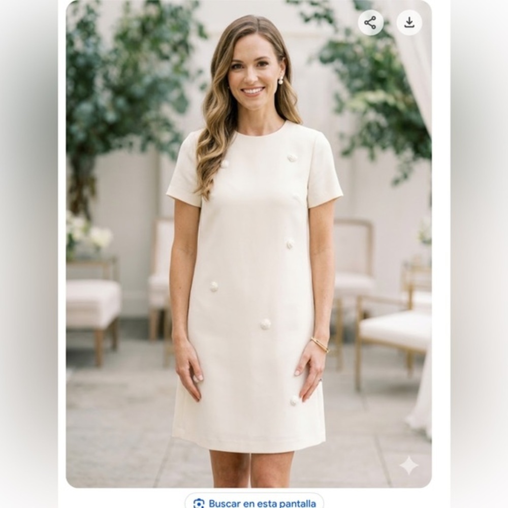 GUMAC    Cream Short-Sleeve Shift Dress with Button Accents